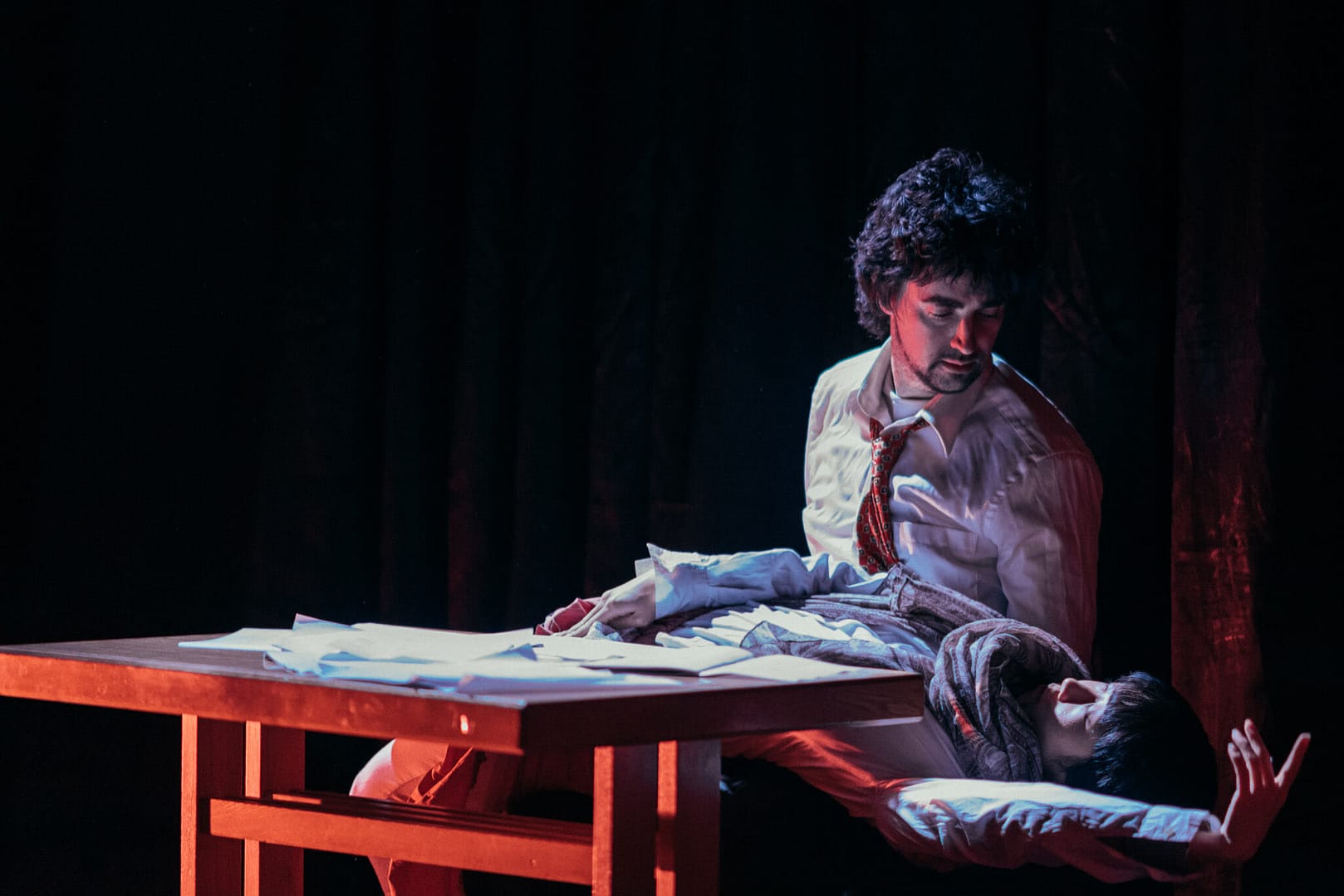 Why, Hello! Naoe interrupts Andrew's opening monologue.
Photo by John Matthews