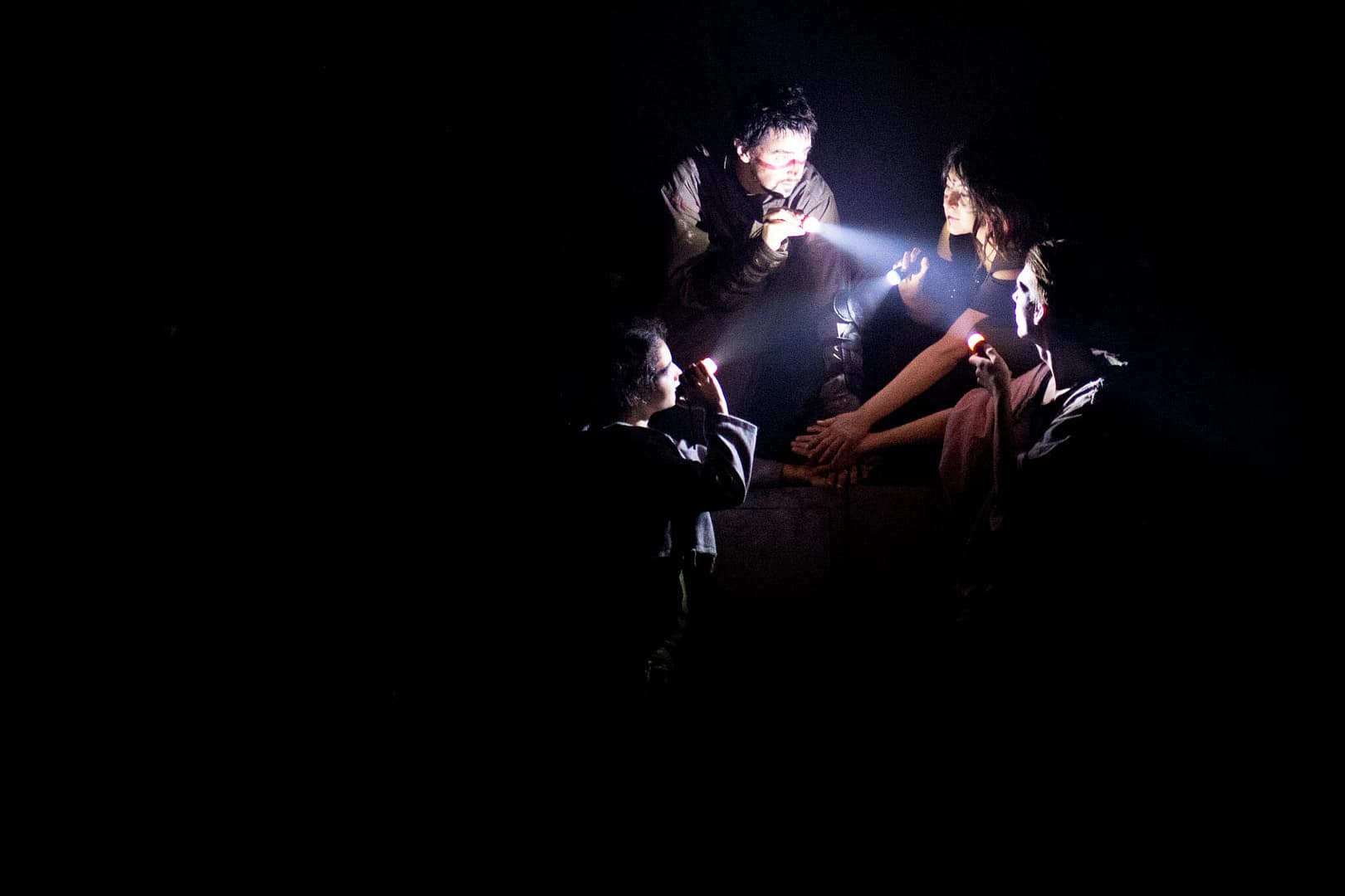 THE OUTLIERS: CAMPFIRE STORIES OF THE FUTURE September 16 - 18, 2017 World Peace Theatre, Kawasaki  Featuring Andrew Woolner, Sasha Aronson, Erik Røger,, and Anisa Dar. Devised by Andrew Woolner, Sasha Aronson, Erik Røger,, and Lindsey Kuhn  Production design by Lindsey Kuhn Sound Design & Music by Chloe Kwok Sound operator and live guitar by Chris Autry  Lights designed by Jeremy Plant Lights operated by Manami Nishida  Stage Crew Paula Tabarez Jiri Terpstra